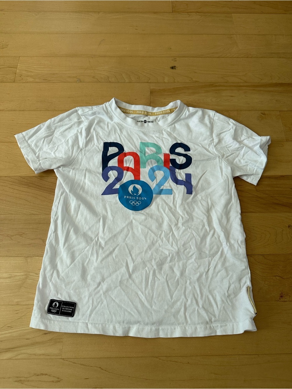 Official Olympic merch - White Crop T-Shirt with Multicolor Paris 2024 Graphic